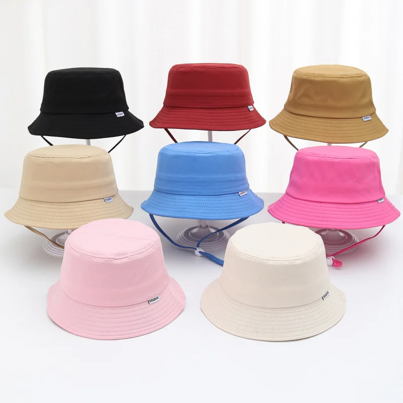 Wholesale children's flat-top fisherman hats,  princess bucket hats, spring and summer baby sun protection hats, hiking hats