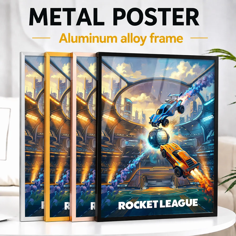 Rocket League Competitive Arena Action Framed Metal Poster Customized Painting Style Wall Art For Home Office And Games Room