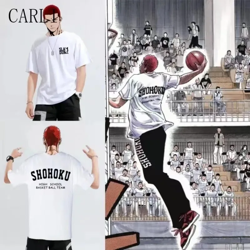 

2024 Anime Slam Dunk Print T-Shirt Men's Oversized Japanese Manganese Cotton Short Sleeve Fast Shipping Pure Cotton Korean Tees
