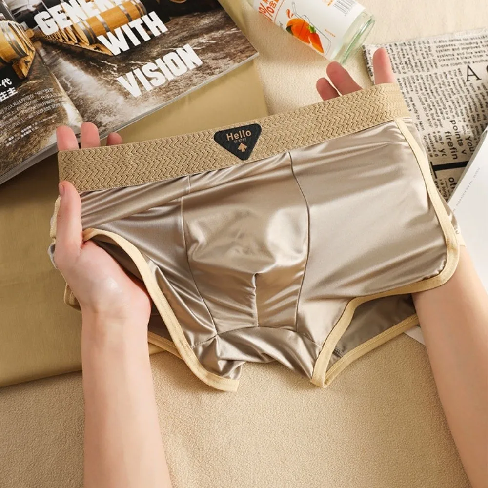 Calzoncillos Boxer de seda satinada finos simples de 3 uds., Boxers de seda helada sin costuras a media cintura, ropa interior de Color sólido para hombres y hombres