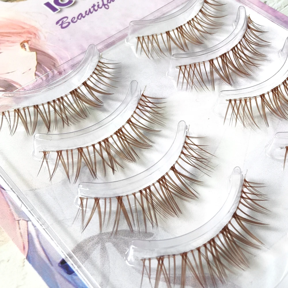 Brown Color 5 Pairs Makeup False Eyelashes Natural Looking Clear Band Eye Lashes Set Soft Handmade Eyelash