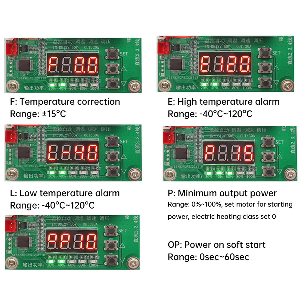 DC12-50V 30A PWM Speed Temperature Controller 2/3/4 Wire Fan Thermostat Module Display Automatic Temperature Control Regulation