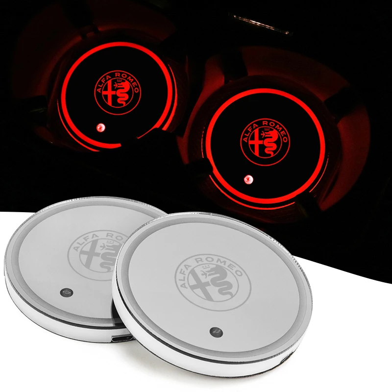 

1/2PC Luminous Car Coaster Water Cup Bottle Holder Pad for Alfa Romeo 159 Giulietta Mito 147 Giulia Tonale Stelvio 166 Spider