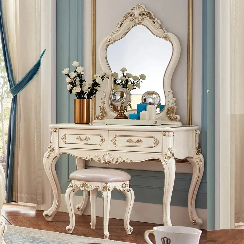 

Wooden Luxury Modern Vanity Table Mirror Drawers Stool Girls Makeup Vanity Desk Bedroom Set Oiffeuse De Chambre Furniture Home