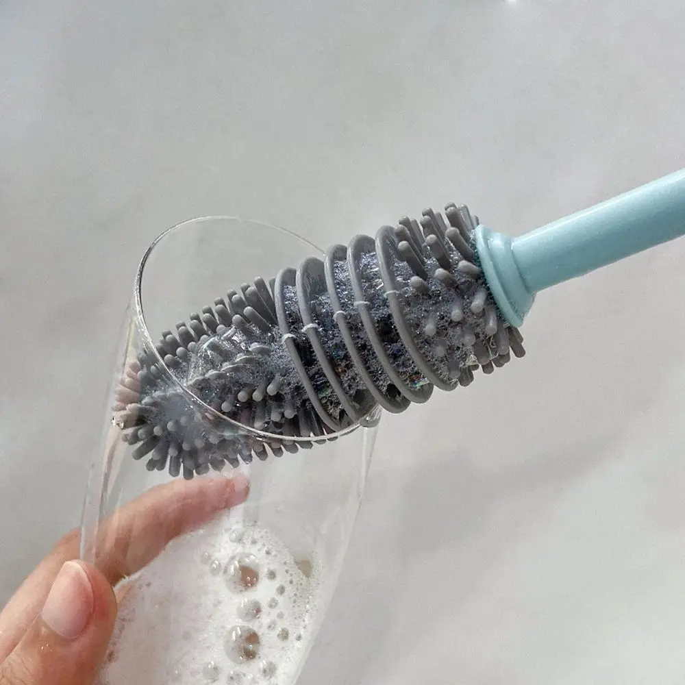 Long Handle Scrubber Suspensible Silicone Multi-function Cup Scrubber Cleaning Tool Milk Bottle Brush Glass Cleaner