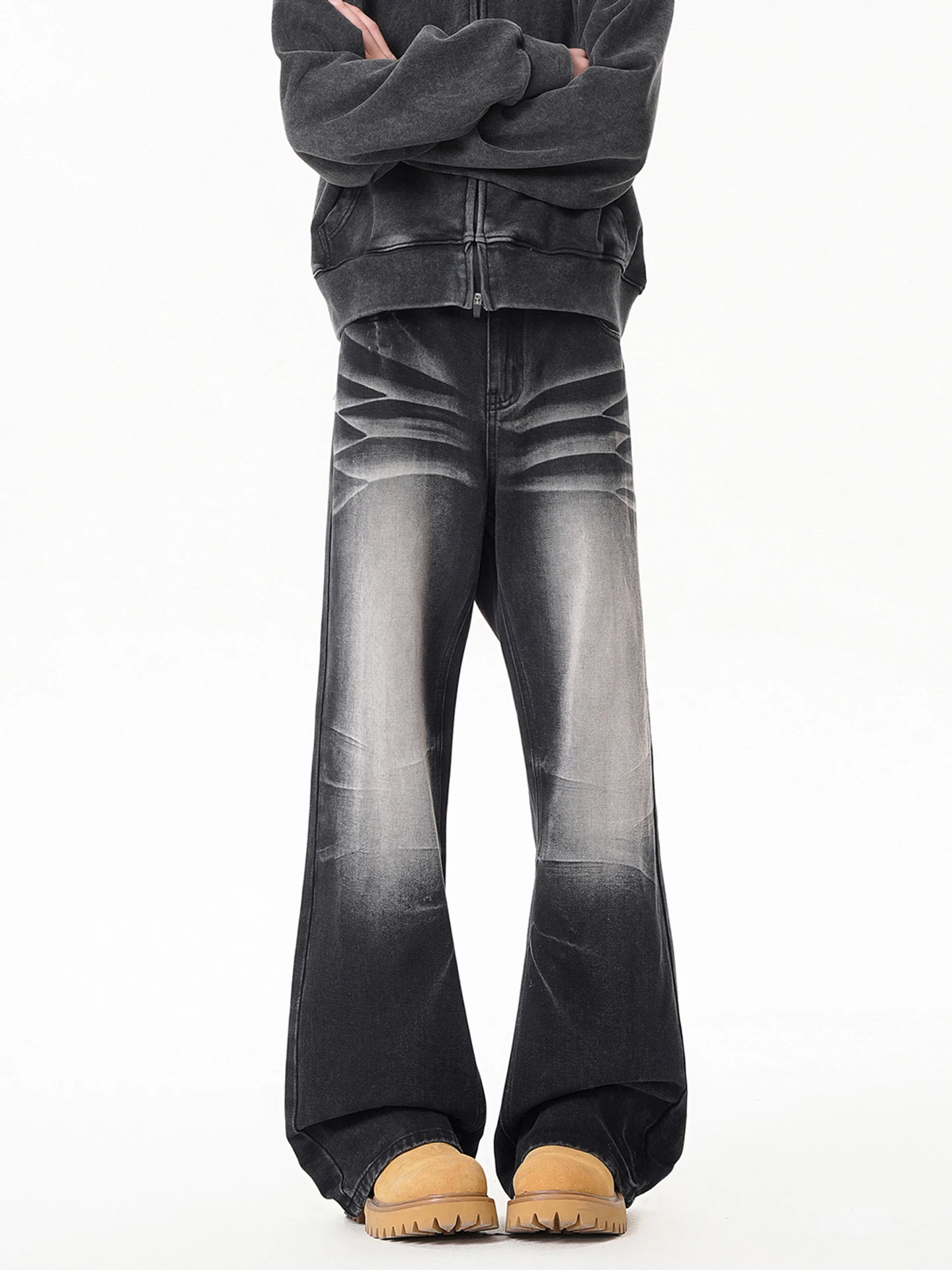 

Cleanfit Vintage Flared Jeans Men's American High Street Slim Straight Loose Casual Trousers mid Waist Zipper Cotton Poly...