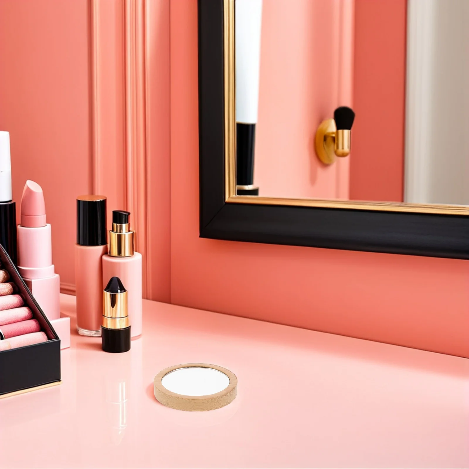 3 pçs espelhos de maquiagem portáteis do vintage de madeira pequeno espelho de bolso redondo para bolsa de viagem espelho hd compacto leve