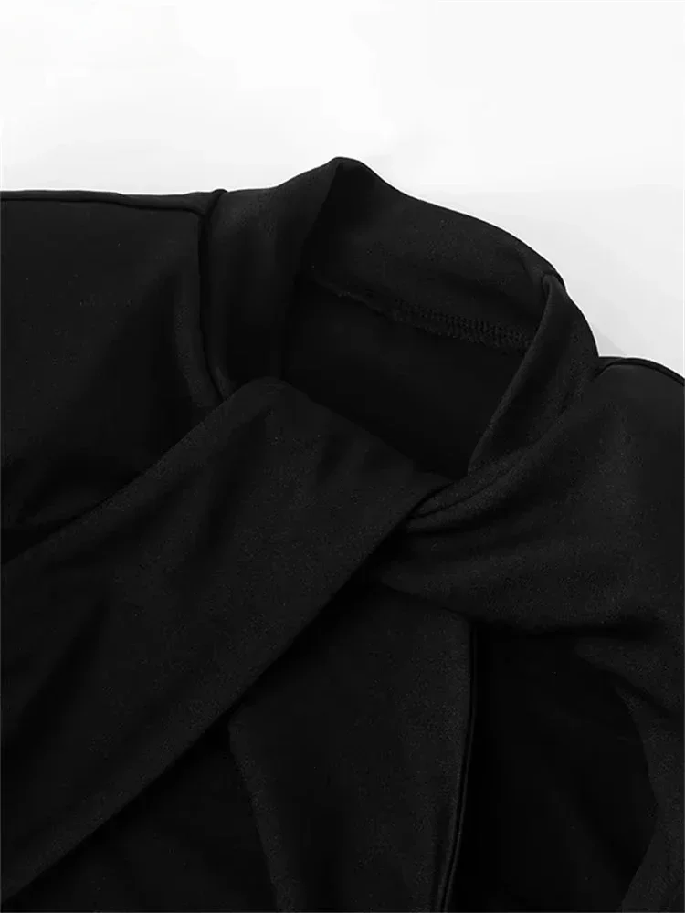 Sexy Frauen Nachtclub Abend Party Kurzes Kleid Langarm Elegante Mode Low Cut Out Schwarz Mini Wrap Kleid Winter 2024