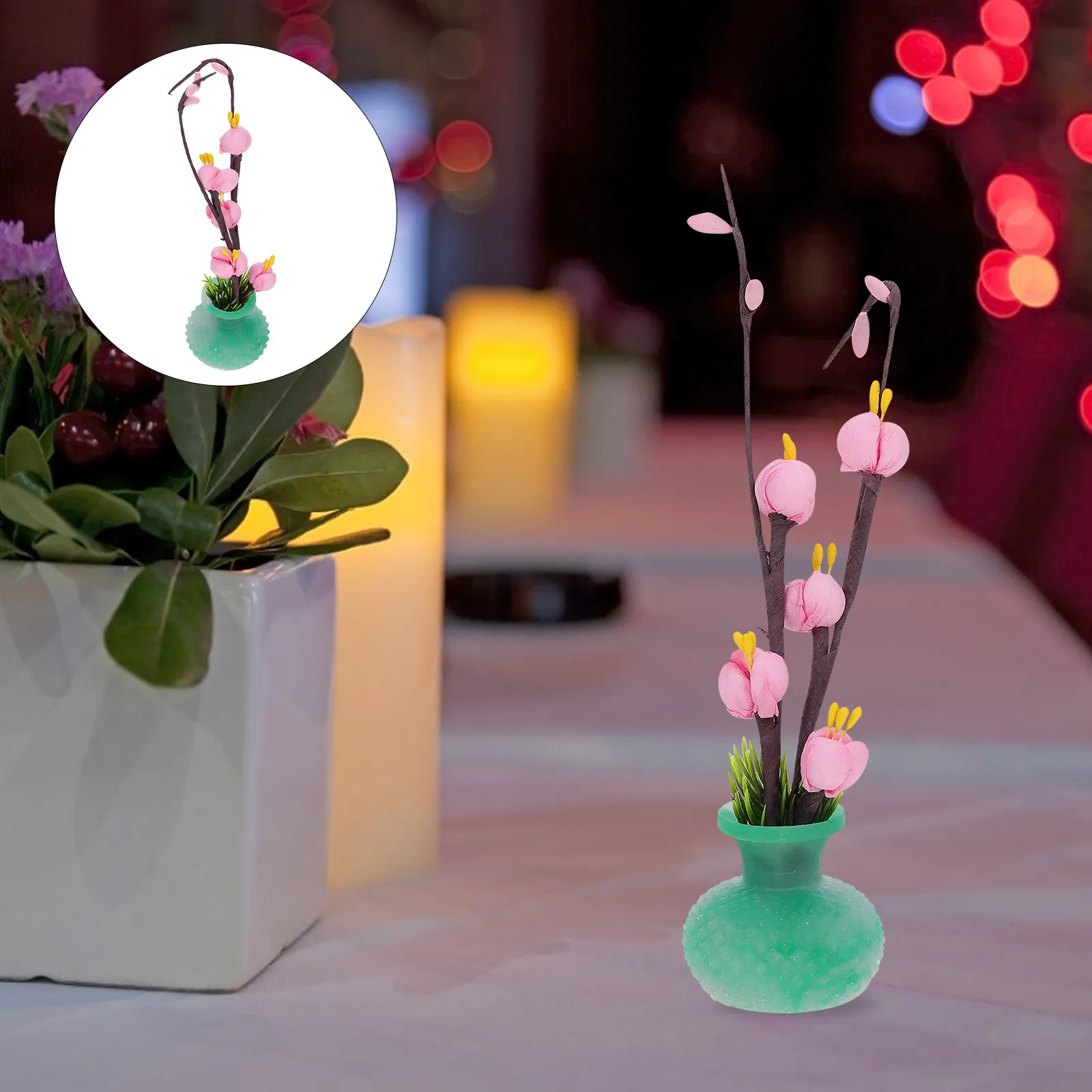 1 Pieza de Decoración para Sushi, Plato para Servir Sashimi, Planta Verde Realista con Base Estable, Adorno de Escritorio, Plato para Comida Japonesa