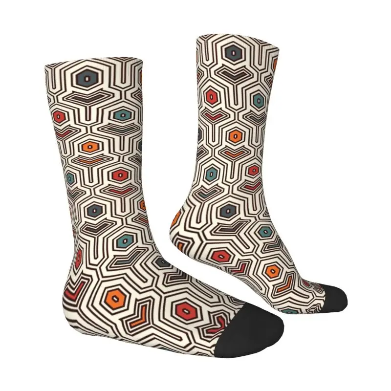 Colorful Ankara Geometric Pattern Socks for Men Women Stretchy Summer Autumn Winter African Ethnic Tribal Art Crew Socks