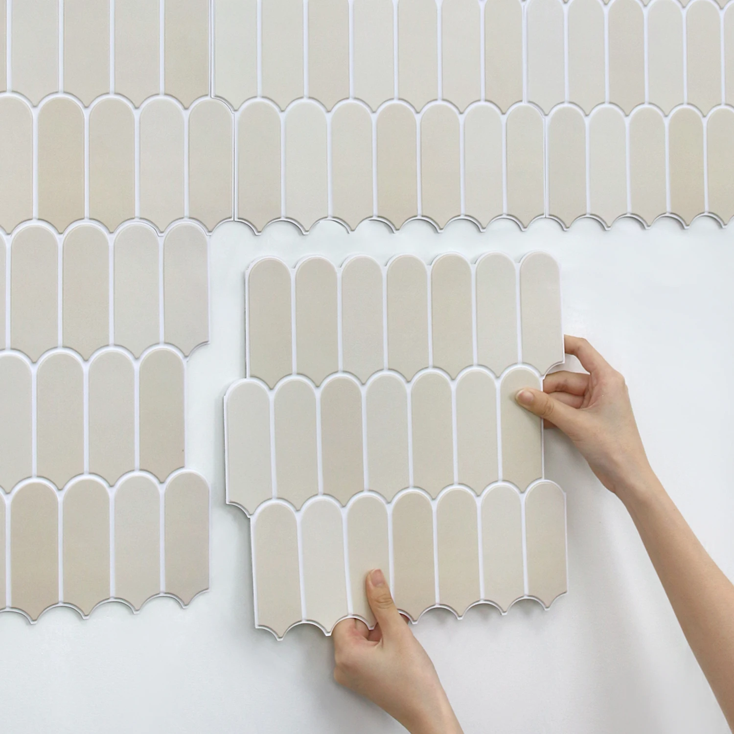 10/20PCS Beige Fish Scale 3D Peel and Stick Wall Panels, Self-Adhesive PVC Wall Tiles, Kitchen, Bathroom & Living Room Decor