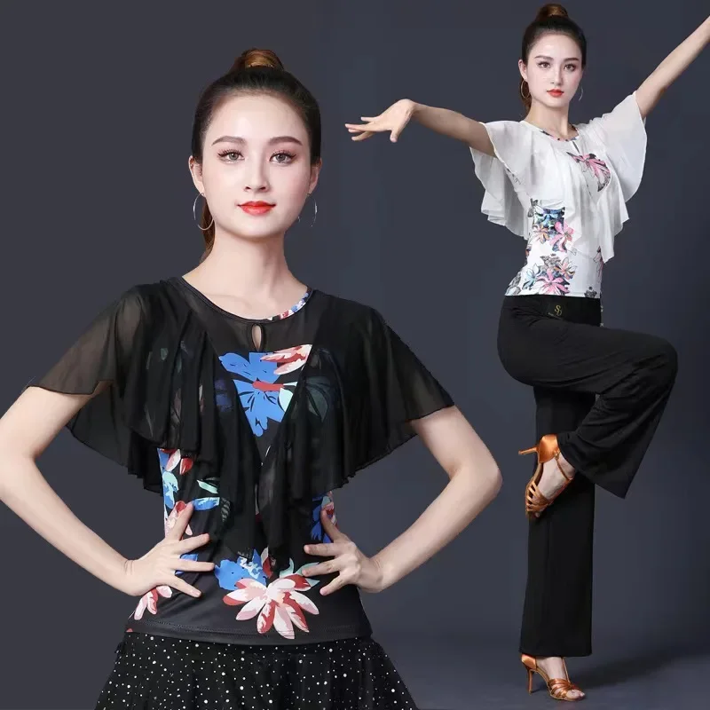 

Customized Ballroom Dance Graduation Tops Classical Practice Ruffle Ballet Wear Belly Dances Woman Shirt Costume Clothing