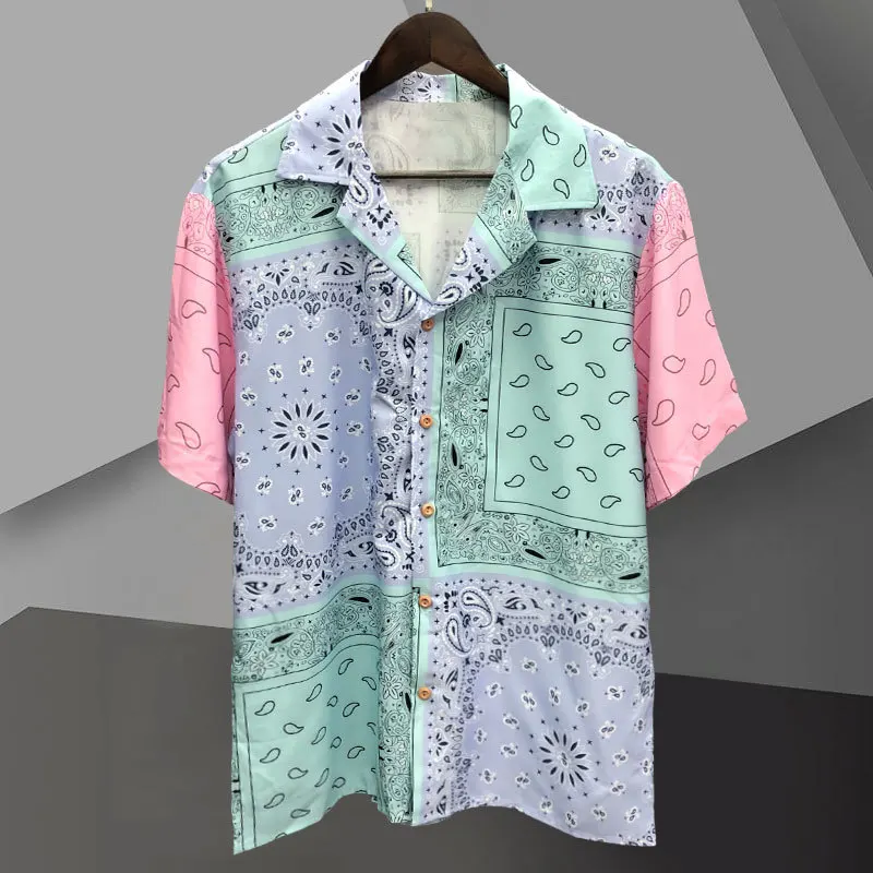 

2023 Hawaii Shirt Summer Streetwear Social Party Blusa Camisa Masculina Men Shirt Short Sleeve Chemise Homme Ethnic Print Shirt