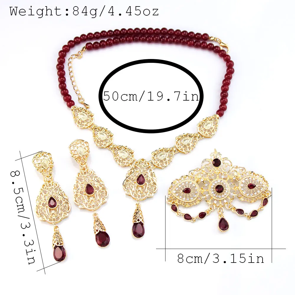 Immagine 7: Sunspicems Colore oro Arabo Marocco Set di gioielli da sposa da sposa Collana di perline Ciondolo Waterdrop Orecchino lungo Spilla in filigrana