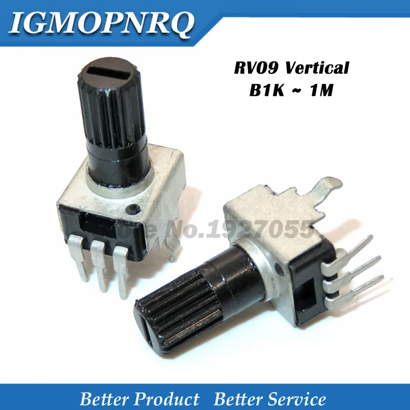 100PCS RV09 Vertical Adjustable Potentiometer 1K 2K 5k 10K 20K 50K 100K 1M 0932 9 Type 3pin Seal Potentiometer