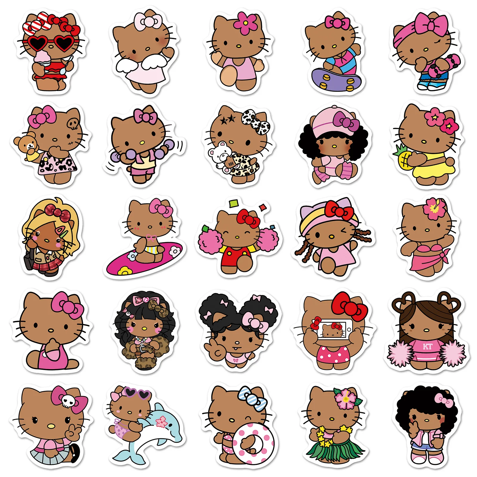 50 pezzi di cartoni animati neri HelloKitty adesivi bagagli chitarra valigia tazza d'acqua laptop telefono diario adesivi cartoni animati giocattoli decalcomanie