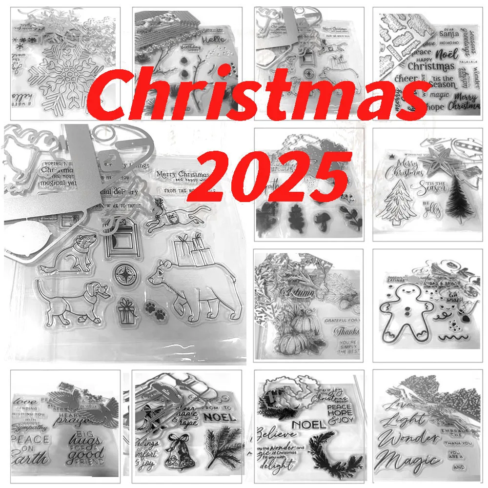 Merry Christmas Tree Santa Clear Stamps And Cutting Dies New 2025 Stamping Dies Making Card Scrapbooking Crafts Diary Decorat