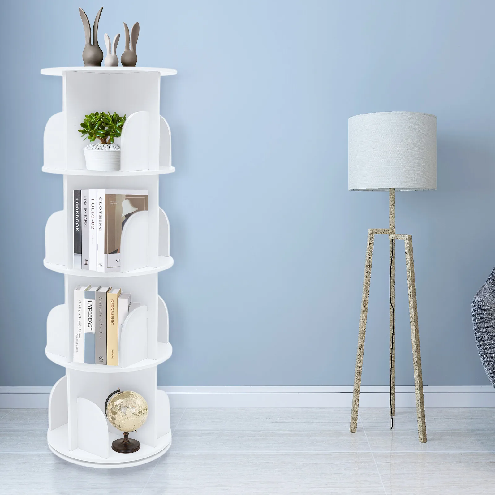 4 Tier Rotating Bookshelf 360 Bookcase Freestanding Storage Shelf Display Rack