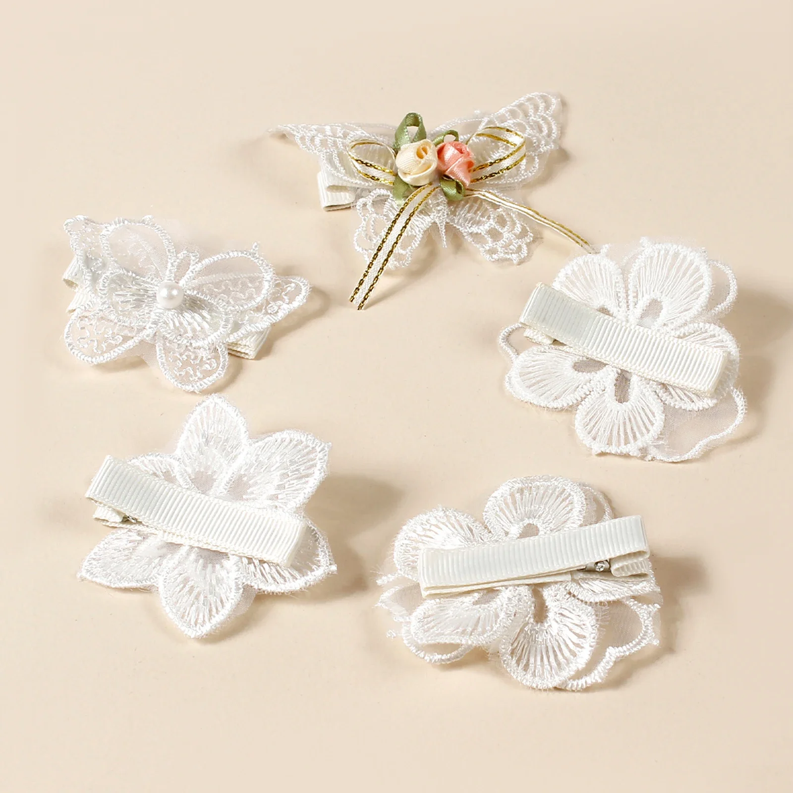 5pcs Girls Simulation Floral Cute Hair Clips Children Photograph Lace Hair Accessories Fashion Butterfly Grips