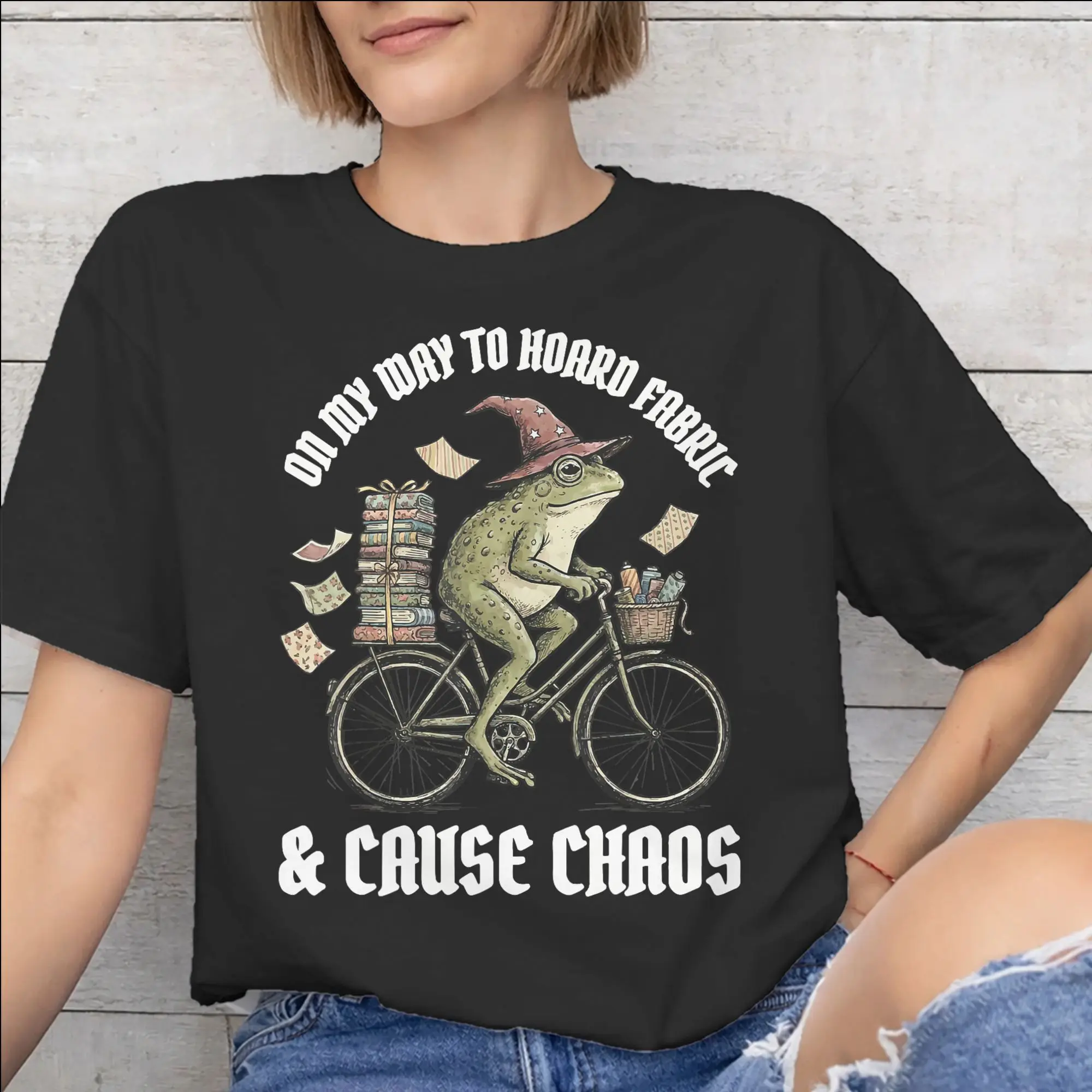On My Way to Hoard Fabrics and Cause Chaos Graphic Printed T Shirts Men Women  100% Cotton  Tee Shirt Clothing