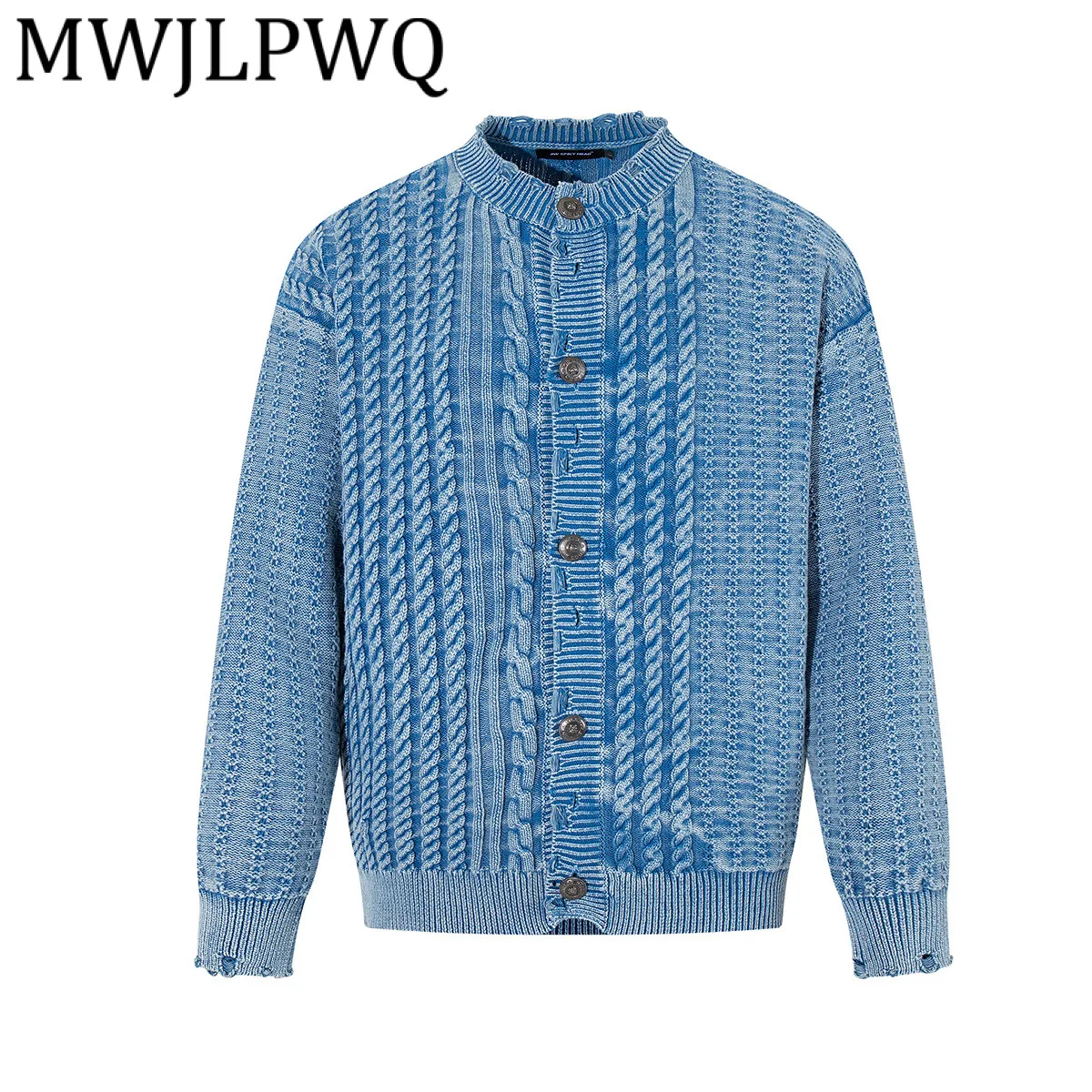 

MWJLPWQ 2025 Winter Men's High-End Washed Vintage American Retro Cardigan Sweater High Street Trend Autumn Winter Knitwear 21897