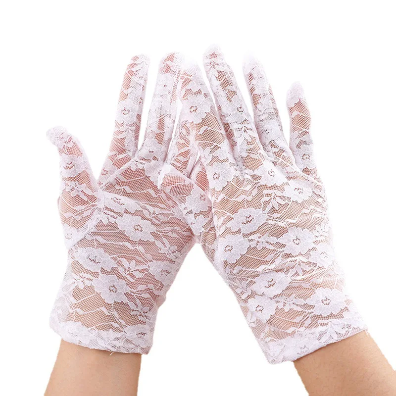 White short lace bridal gloves wedding gloves wedding dress accessories beige black sunscreen.