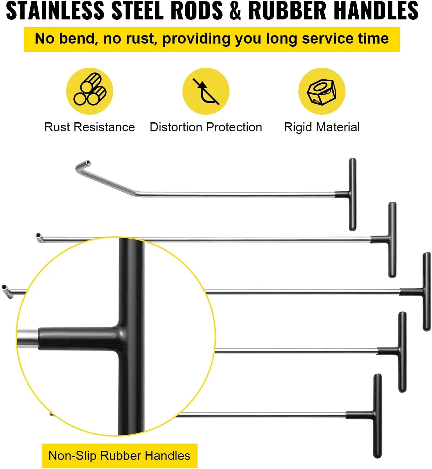 Car Dent Repair Hooks, M8 Stainless Steel Push Rods, Car Body Dent Removal Crowbar Kit for car Body dents and Hail Damage Remove