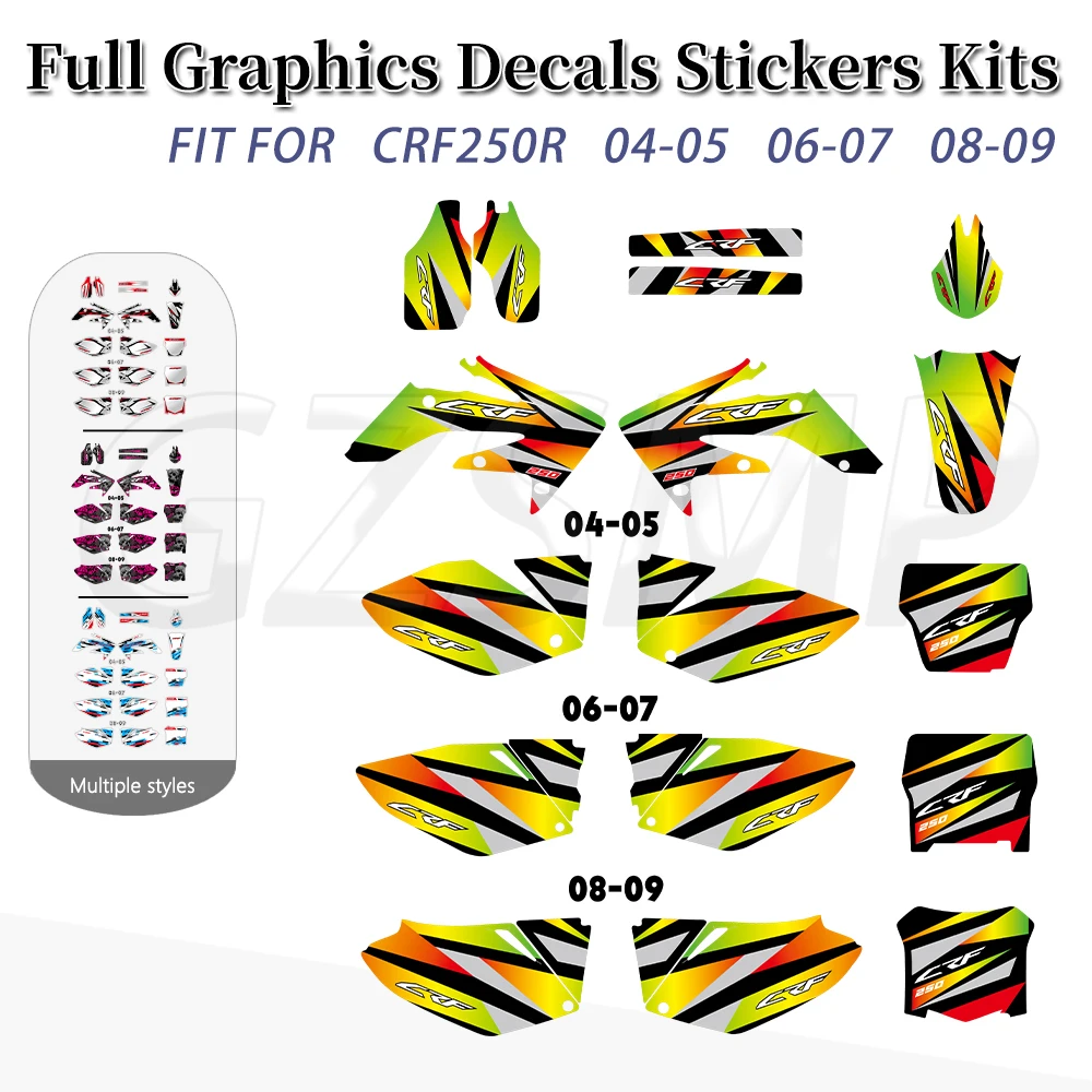 

Fit for HONDA CRF 250R CRF250R 2004-2005 2006-2007 2008-2009 Full Graphics Decals Motocross Background Stickers Kits