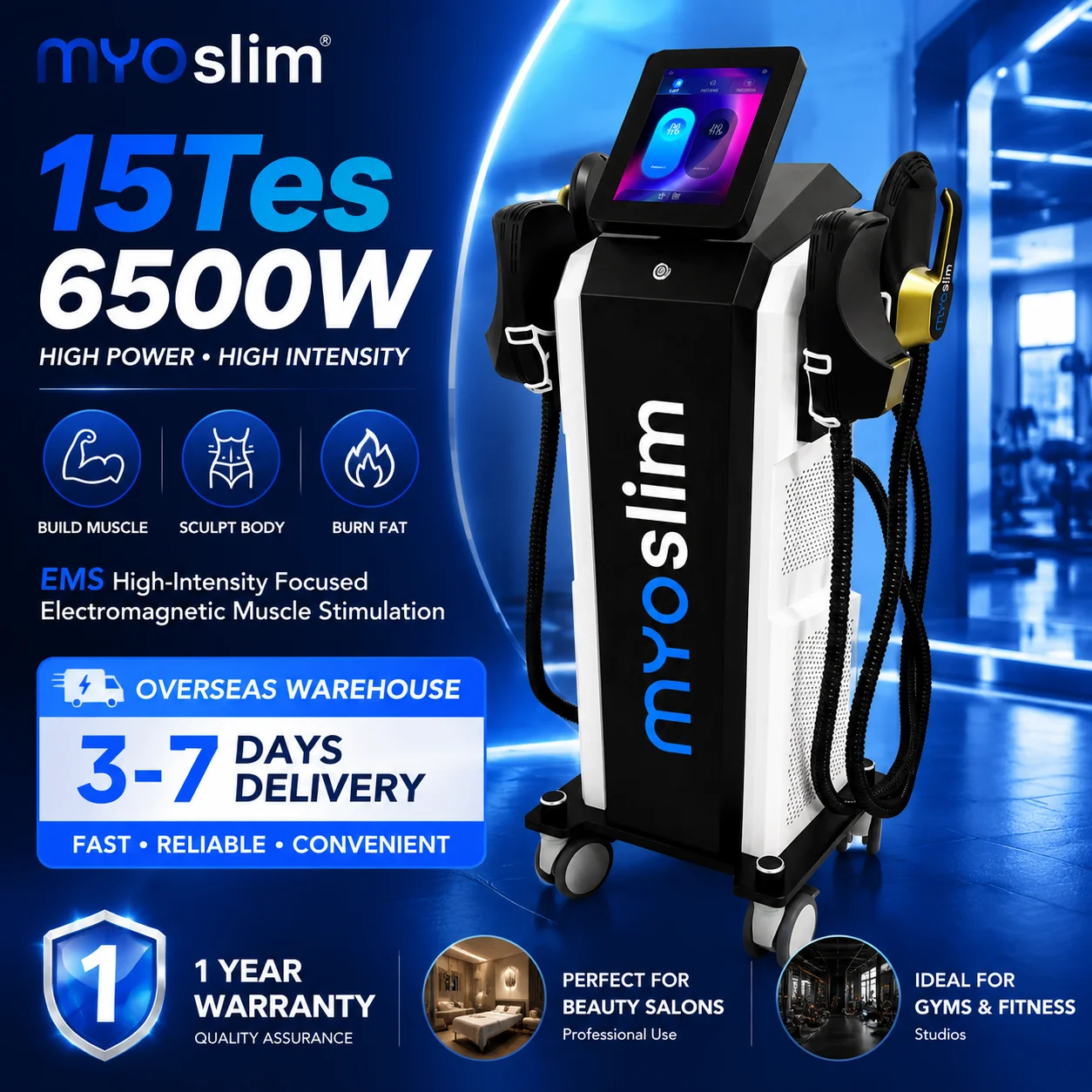 Professional EMS Fitness Machine Body Contouring Equipment for Gym Salon Slimming Workout Device MYOslim 6500W 15Tes