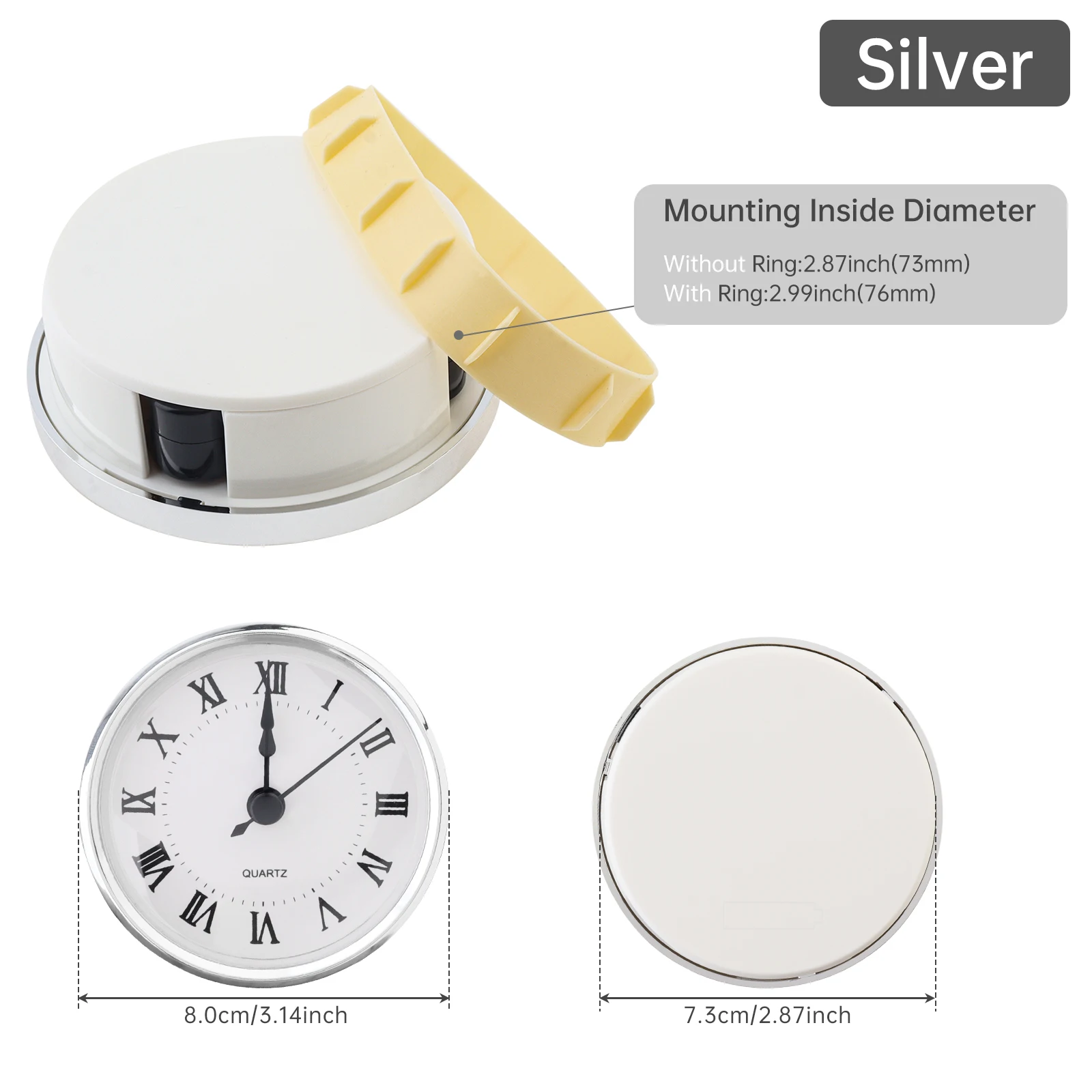 80mm Front Diameter/Fit 76mm Mounting Diameter Quartz Retro Roman/Arabic Numeral Rim Skeleton Clock Insert Replacement/HomeDecor