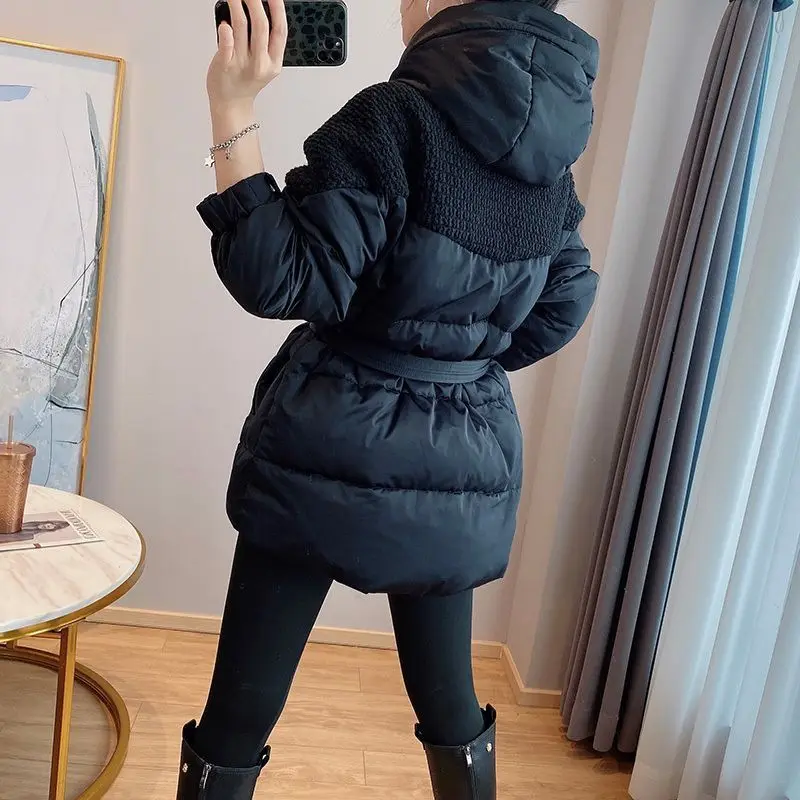 2025年新冬デザイン 厚手綿服 レディース冬用ミディアム丈ウエストフード付きジャケット