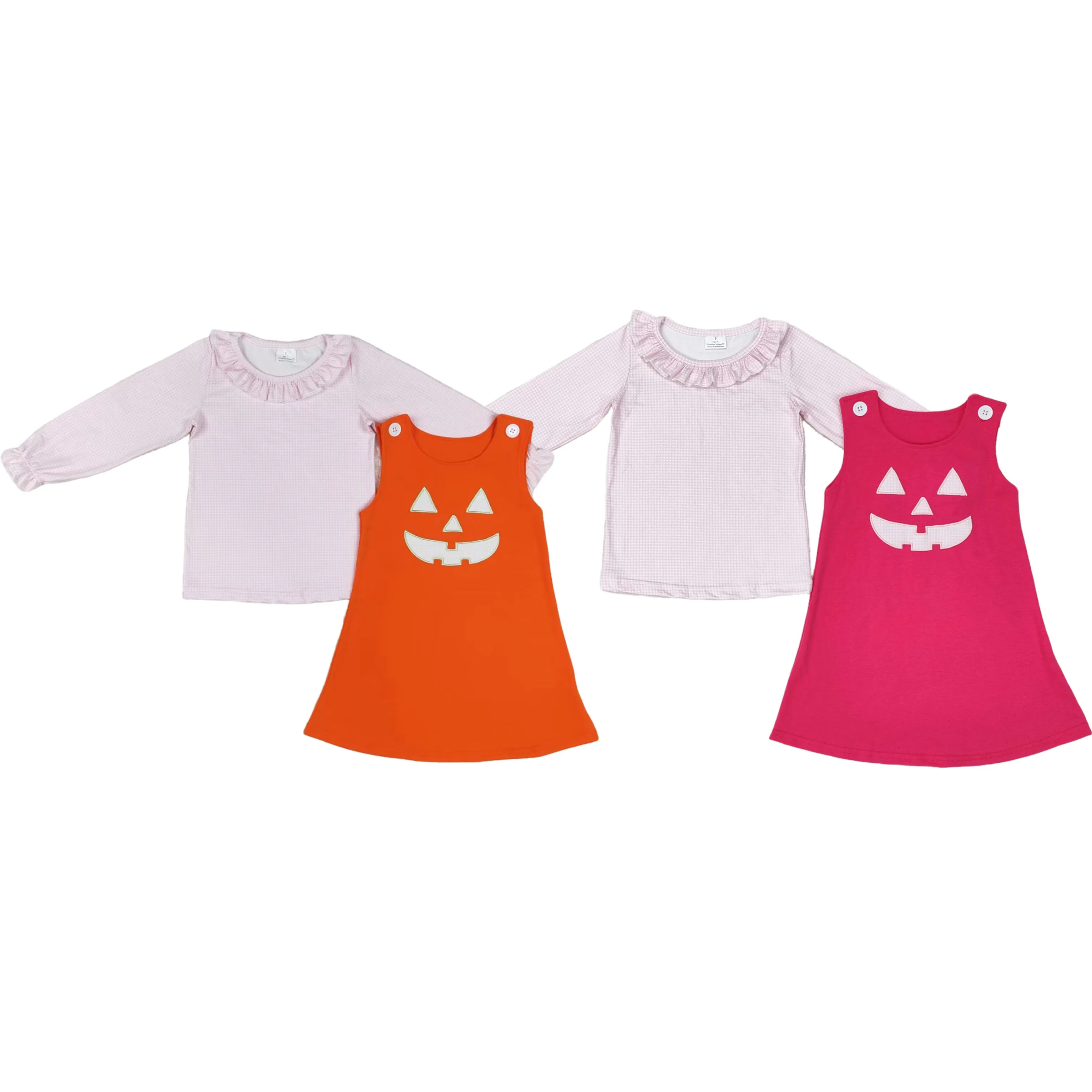 Conjunto de vestido na altura do joelho infantil, roupa de Halloween infantil, bebê menina, algodão rosa, roupas de manga longa, rosa vermelha, fantasma, atacado