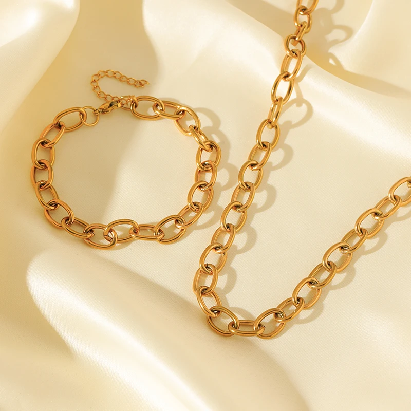 EILIECK 316L Edelstahl Metallketten-Halsketten-Armbänder-Set für Damen, trendige silberfarbene wasserdichte Schmuckstücke, Urlaubsgeschenk – Detail 11