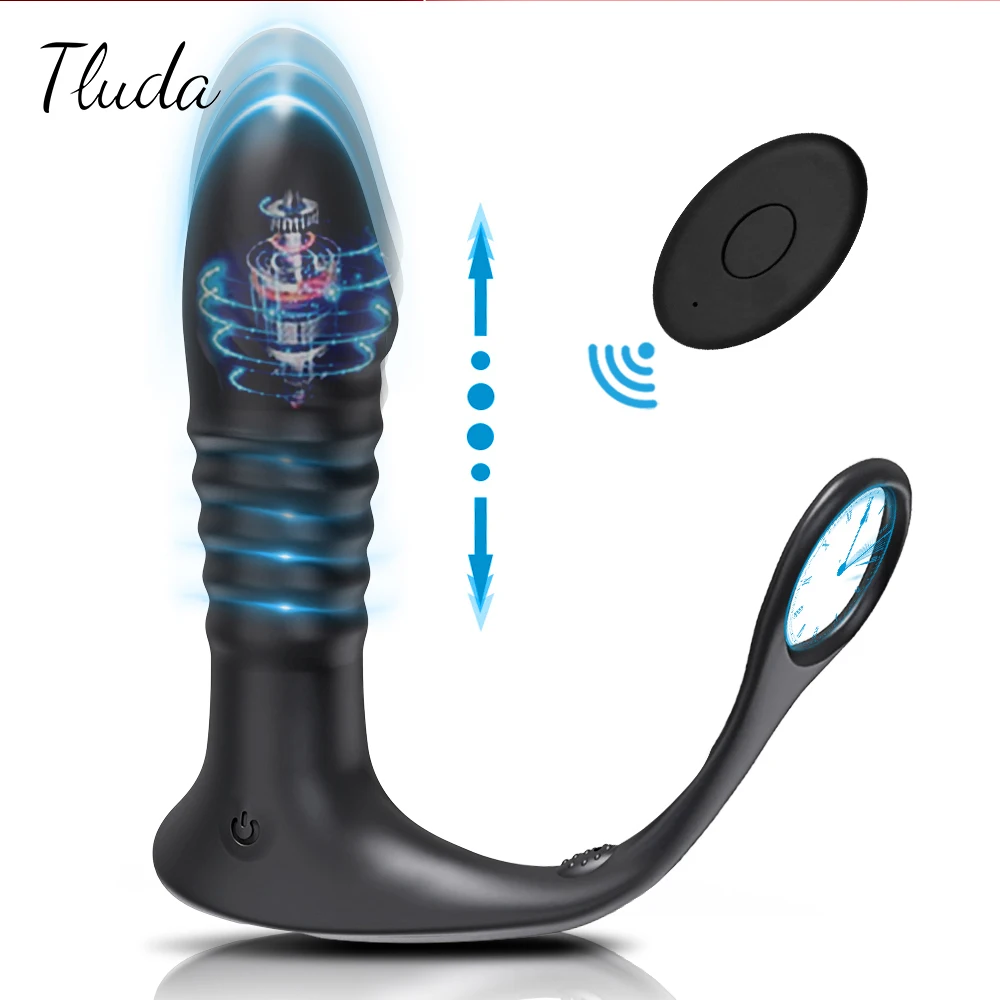 Male Thrusting Prostate Massager for Men Butt Plug Anal Plug Cock Ring Remote Control Anal Vibrator for Gay Sex Toy for Men