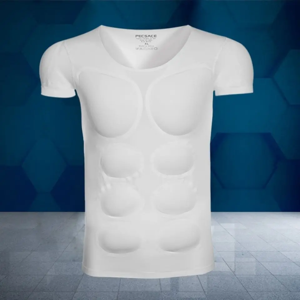 Men Body Shaper Fake Muscle Enhancers ABS Invisible Pads Top Cosplay Chest Shirts Soft Protection Fitness Muscular Undershirt