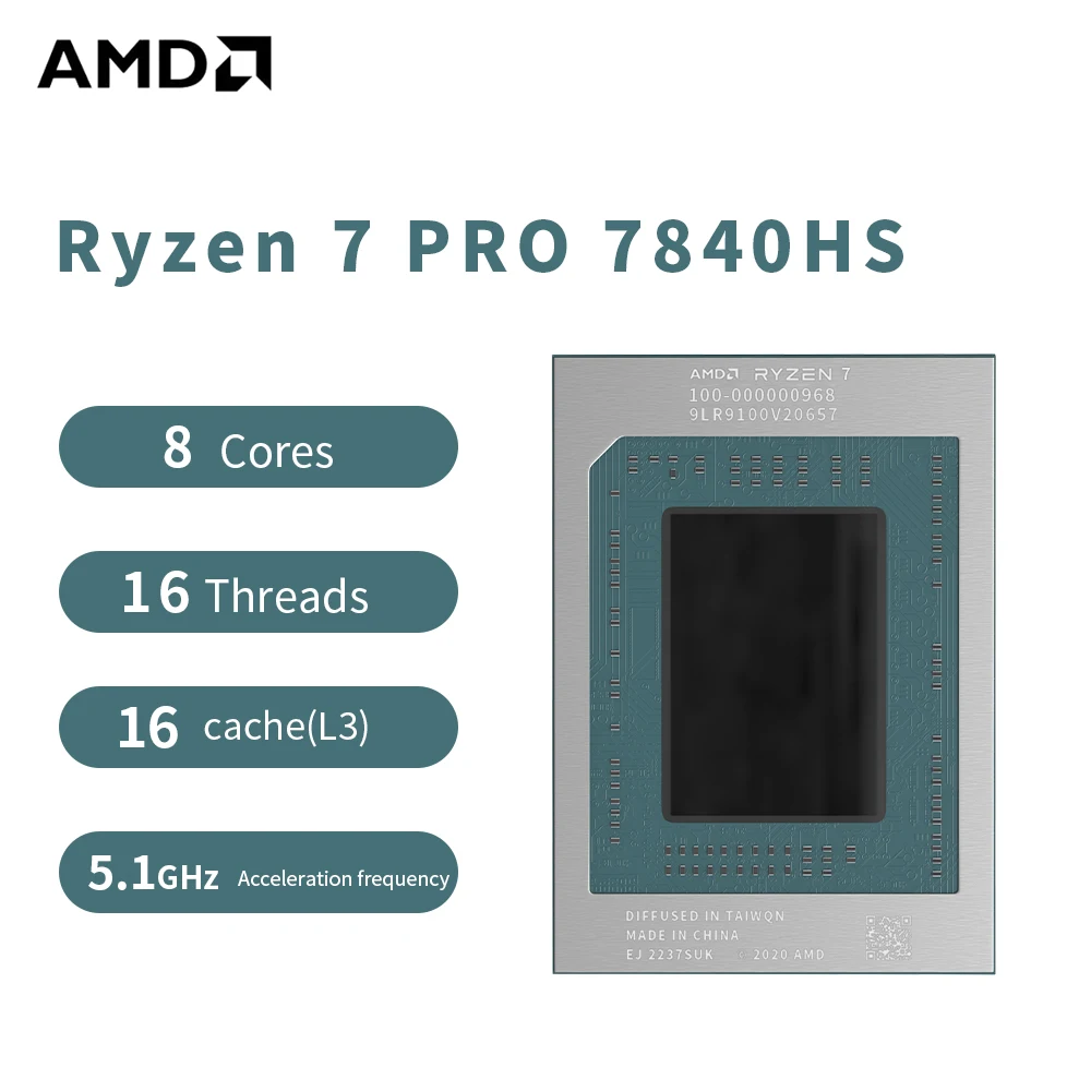 

Процессор для ноутбука AMD R7 PRO 7840HS Процессор Ryzen 7 PRO 7840HS, 5,1 ГГц, 8 ядер, 16 потоков, 8 МБ, игровой кэш, 4 нм, игровой процессор 100-000000968