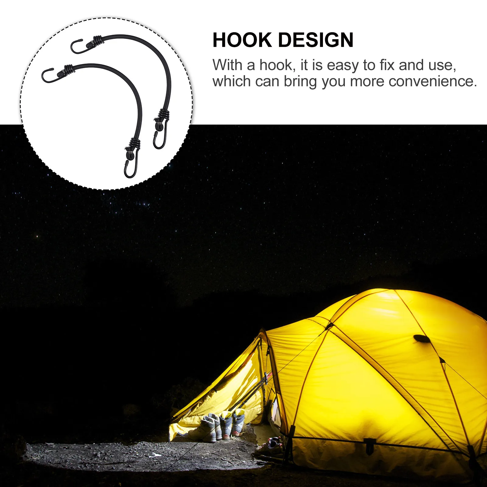 2Pcs Premium Polyester Elastic Bungee Cords with Hooks High Stretch Durability Tent Fixing Belt Luggage Rope Clothes Drying