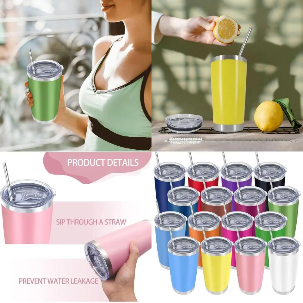 

20oz Double Wall Vacuum Insulated Stainless Steel Tumbler with Lid and Straw for Cold & Hot Beverages - Assorted Colors