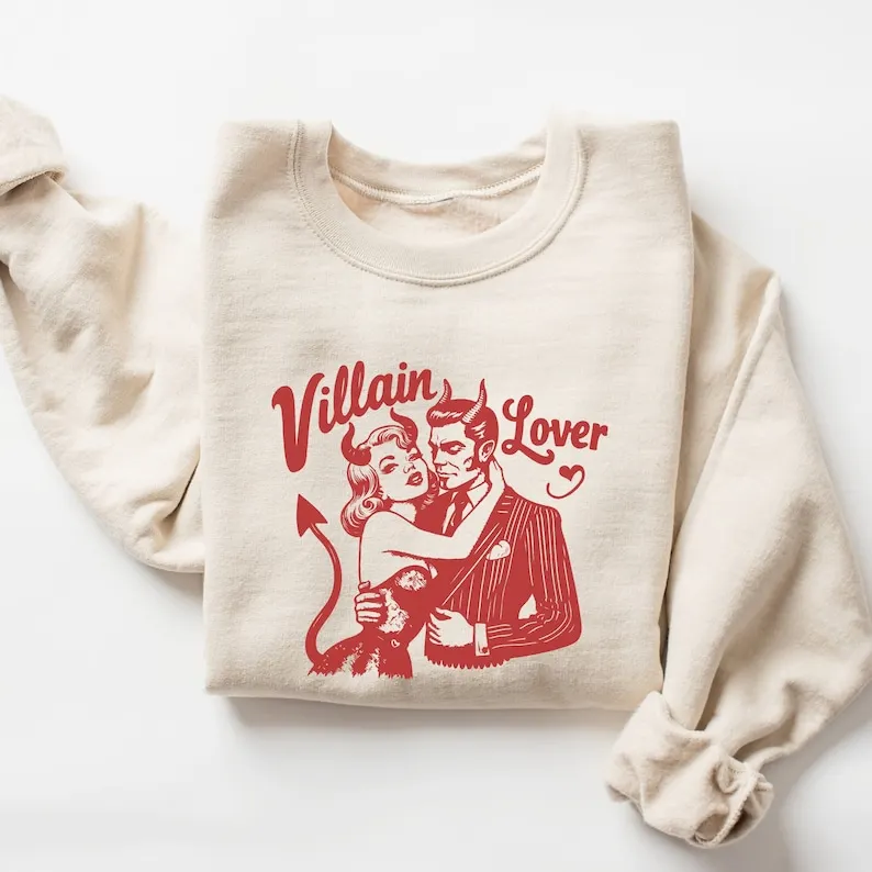 Amante do vilão moletom gráfico hoodies outono inverno retro feminino polver vintage camisa de manga longa amante do livro roupas femininas