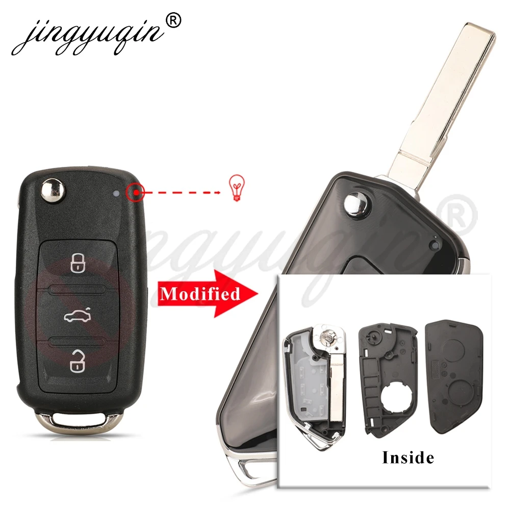 jingyuqin Modifiziertes 202AD Fernbedienungs-Klappschlüsselgehäuse mit 3 Tasten für VW Golf Tiguan Polo Passat B5 Jetta Volkswagen Skoda Seat