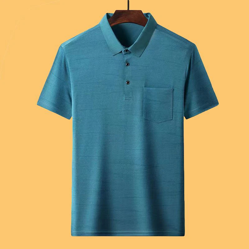 Summer Fashion Print Polo Shirt for Men Casual Short Sleeve Loose Ice Silk T Shirt Man Button Pocket Comfortable Breathable Tops