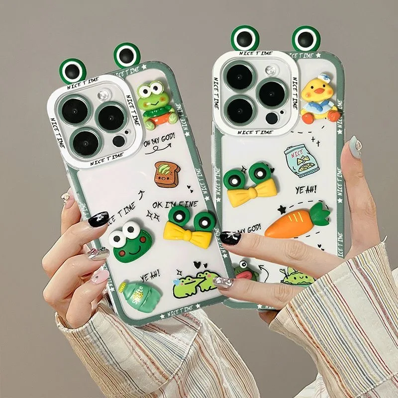 3D Ear Cute Sanrios Frog New Phone Case for Infinix Note 40 30i 12 11 10 Zero 30 20 Smart 9 8 7 6 VIP Pro Plus 4G 5G Clear Cover