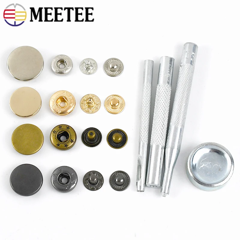 80Sets Metal Snap Buttons with Tool Kit Fastener 10/12/15mm Press Stud Decor Buckle Bag Clothes Leather Craft Sewing Accessories