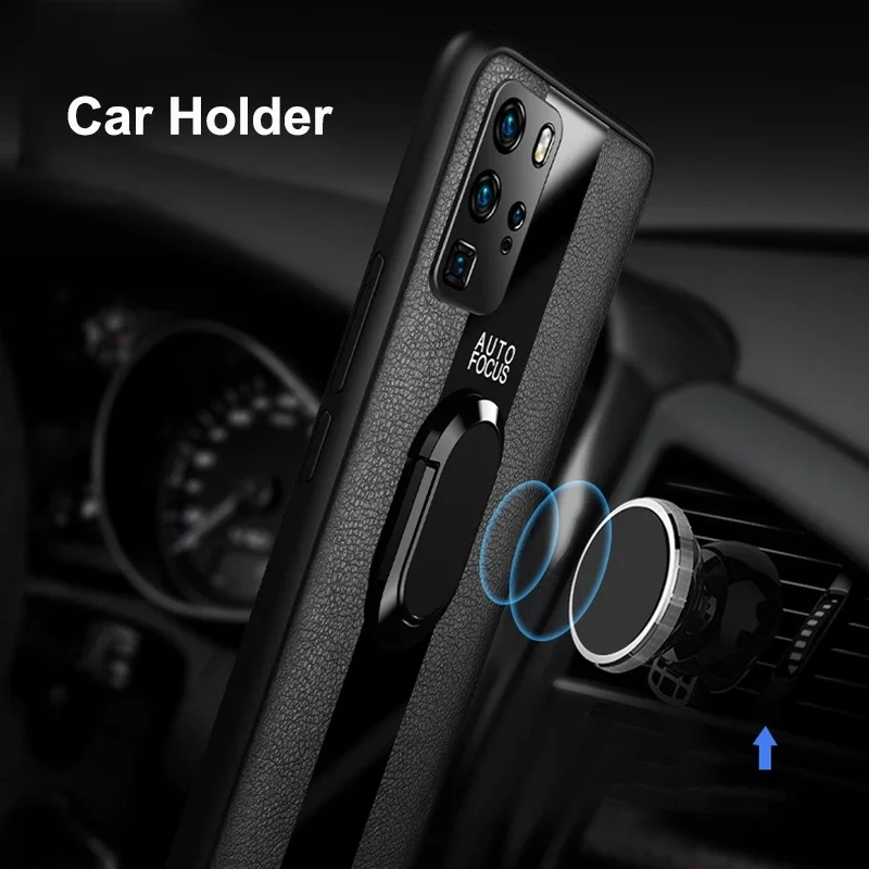Luxury Ring Leather Phone Case For Honor X10 X30 Max X30i Back Cover Silicone Case For Honor 50 60 Magic 3 View 30 Pro Plus 30S image 4