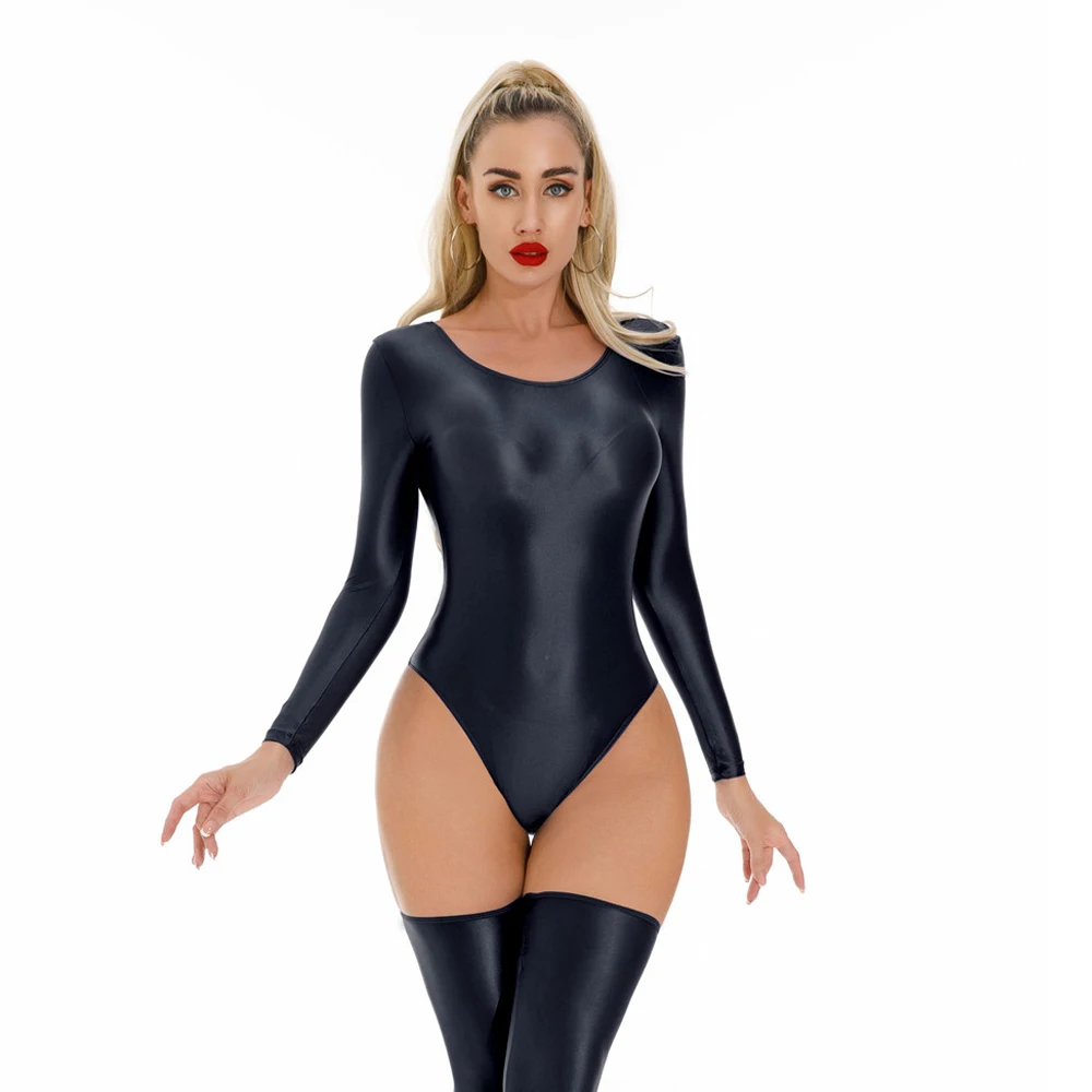 Sexy Women Candy Color High Cut Bodysuit Elastic Dance Tights Smooth Longsleeve Yoga Shapping Leotard One Pieces Thong