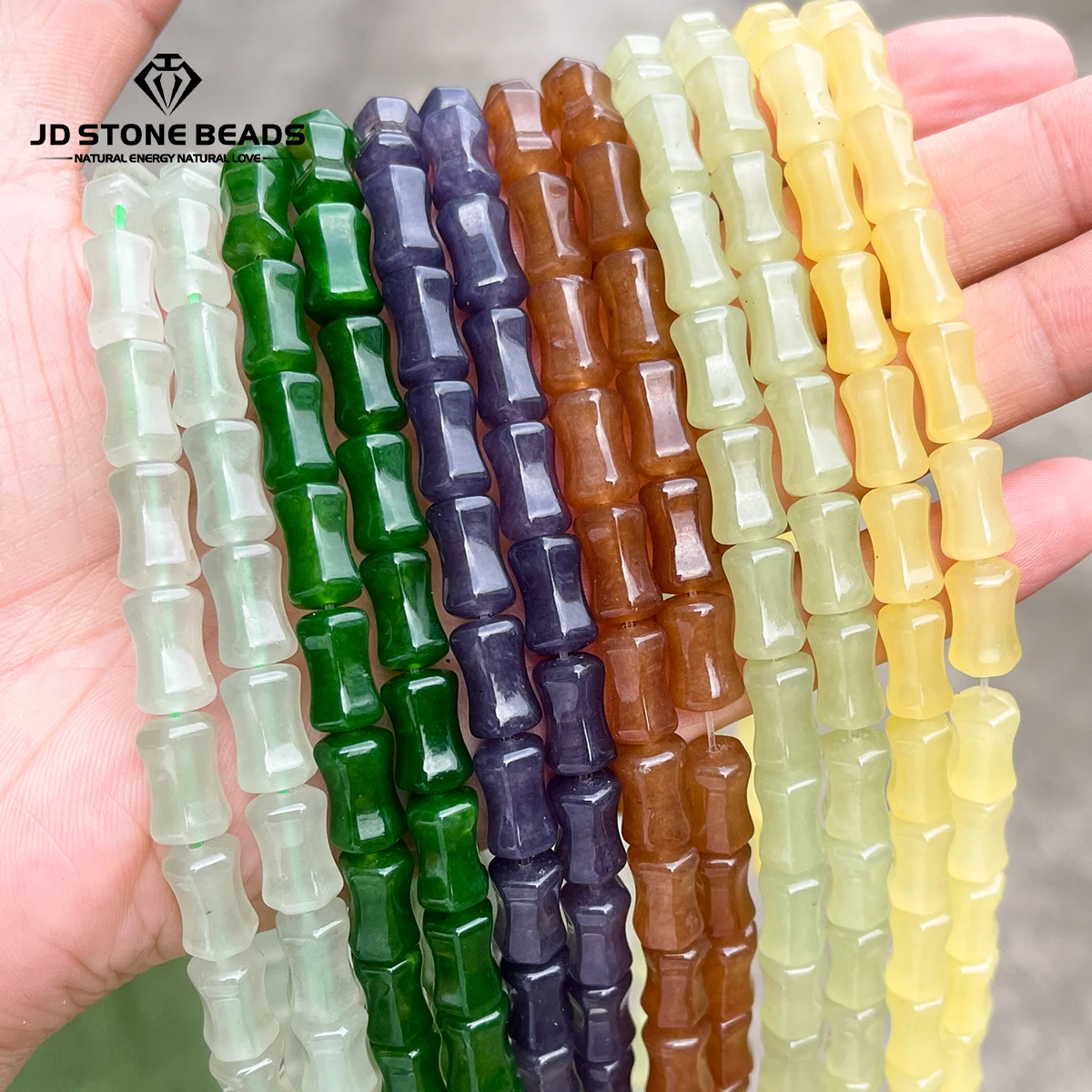 JD Cylindrical Bamboo Joint Natural Jade Loose Beads, Waxy Smooth Translucent Oriental Stone Spacers DIY Bracelet Accessories