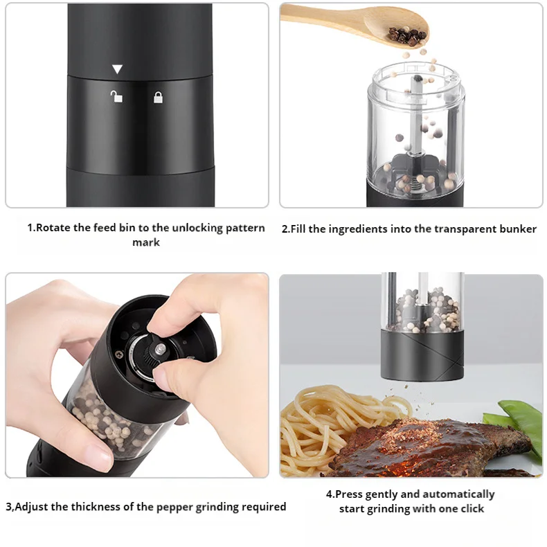 Rechargeable pepper grinder electric rose salt pepper grinder household small wireless automatic pepper grinder