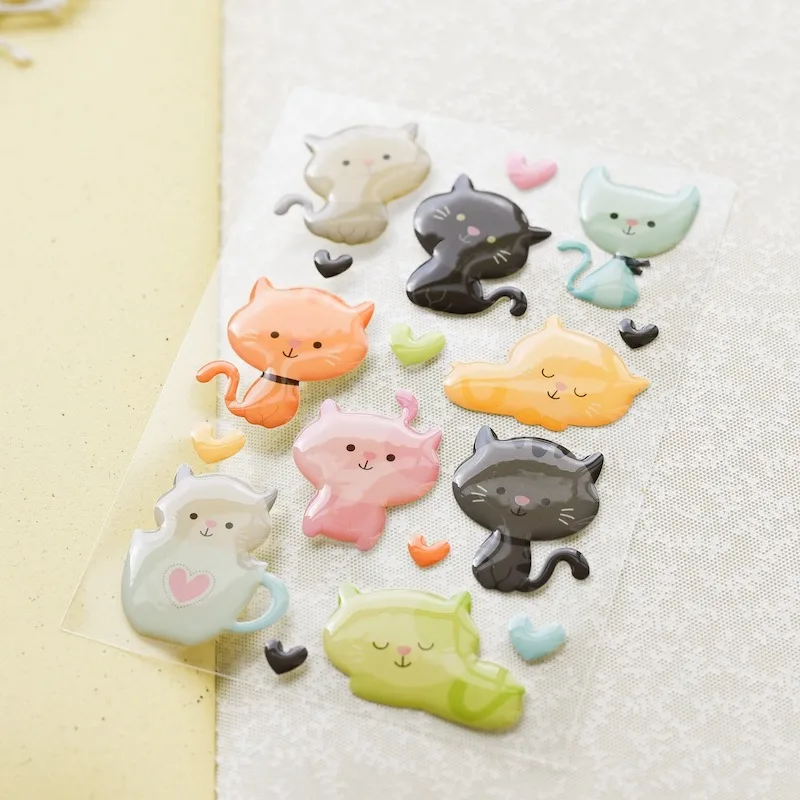 Cute Epoxy 3D Cartoon Cat Sticker PVC Kitty for Phone Case Scrapbooking Decoration DIY Craft Supplies Stationery