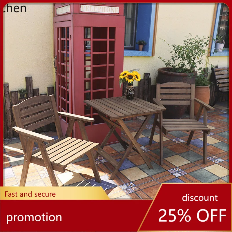 

MLZ Solid Wood Foldable Table and Backrest Chair Set for Home Outdoor Balcony Small Coffee Table Round Square Dining Table