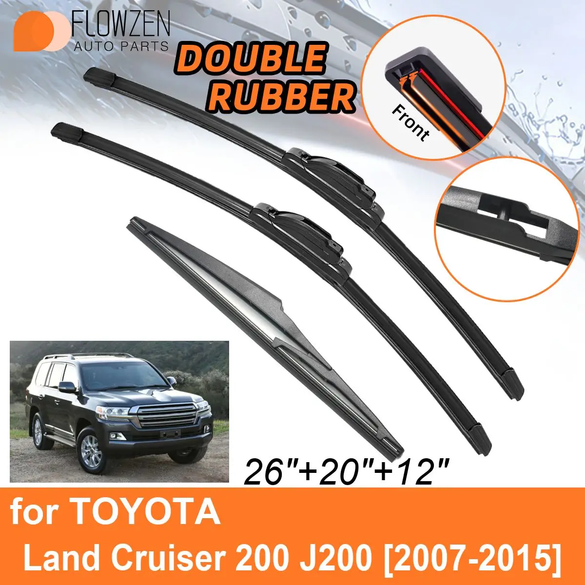 Double Rubber Car Wiper Blades for TOYOTA Land Cruiser 200 J200 2007-2015 Rear Blades Accessories 2010 2011 2012 2013 2014 2015